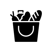 Food items in a shopping bag icon